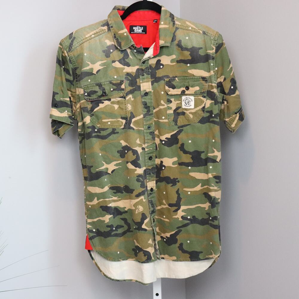 Hustle Gang button down camo‎ shirt Men's Medium